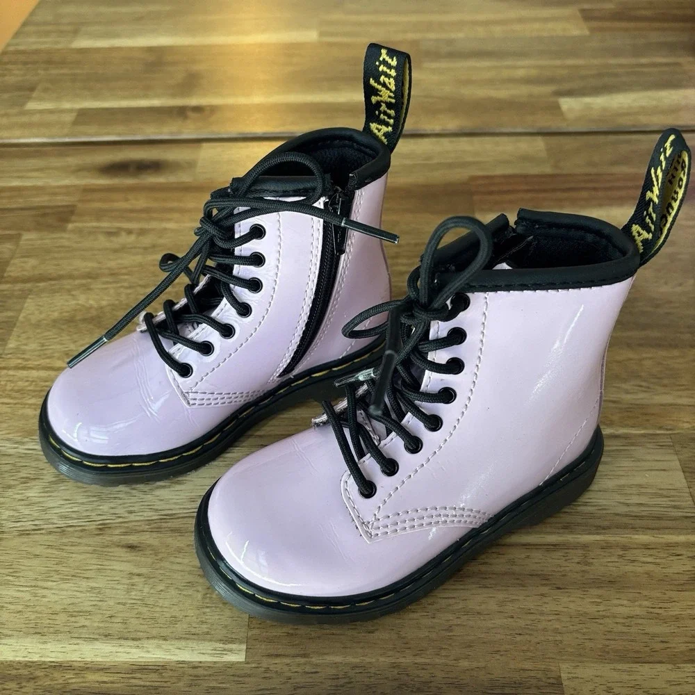 Dr. Martens 1460 Toddler Boots Pink Patent Leather Size 7 US Side Zip NO INSOLES